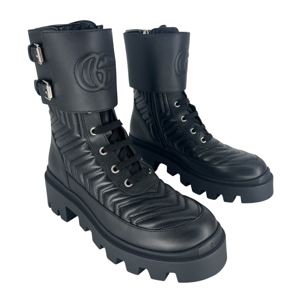 Gucci Frances Quilted Leather Combat Boots in Black Size 37.5 - Picture 8 of 16